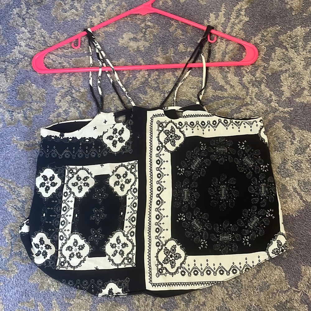 Topshop Black and White Western Loose Cropped Tank